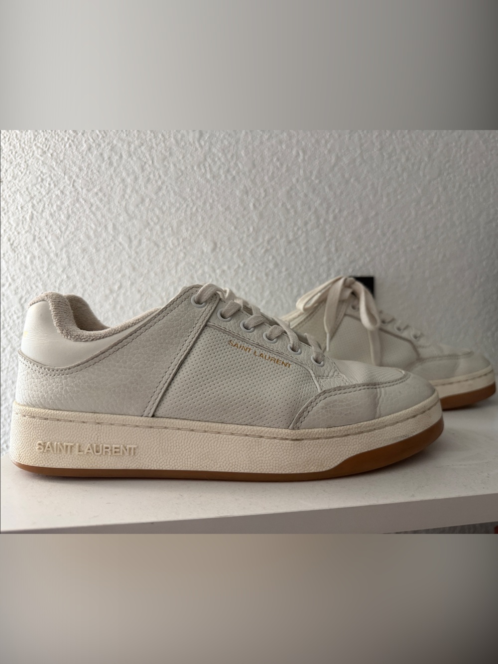 Saint Laurent Cream Leather Sneakers with Gum Sole